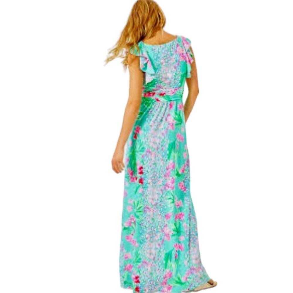 Lilly Pulitzer Mint Green Floral Maxi Dress with Pink Accents - Picture 2 of 6